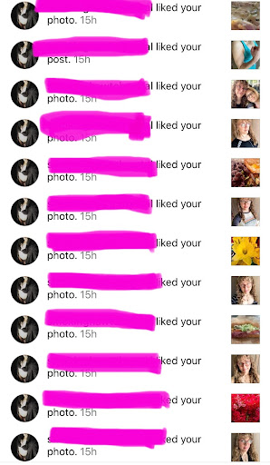 Screenshot of the same user liking multiple photos of mine all within the same hour