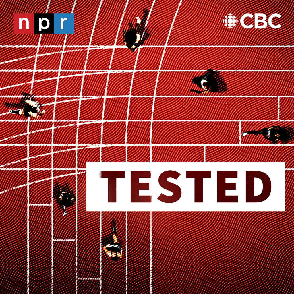 The Tested podcast logo, showing lines on a running track from overhead, curving and intersecting with each other, as runners run through them.