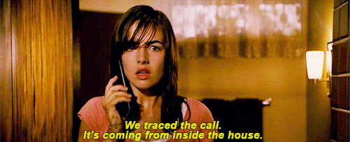 An animated gif of a woman pulling a phone away from her ear, with the caption “We traced the call. It’s coming from inside the house.