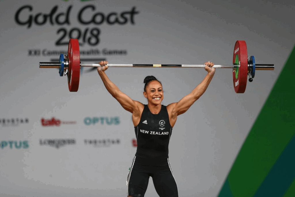 Alethea Boon competing in weightlifting for New Zealand in the Commonwealth Games