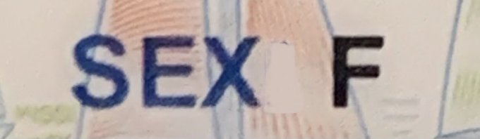 photo of the portion of my driver's license that says "SEX F"