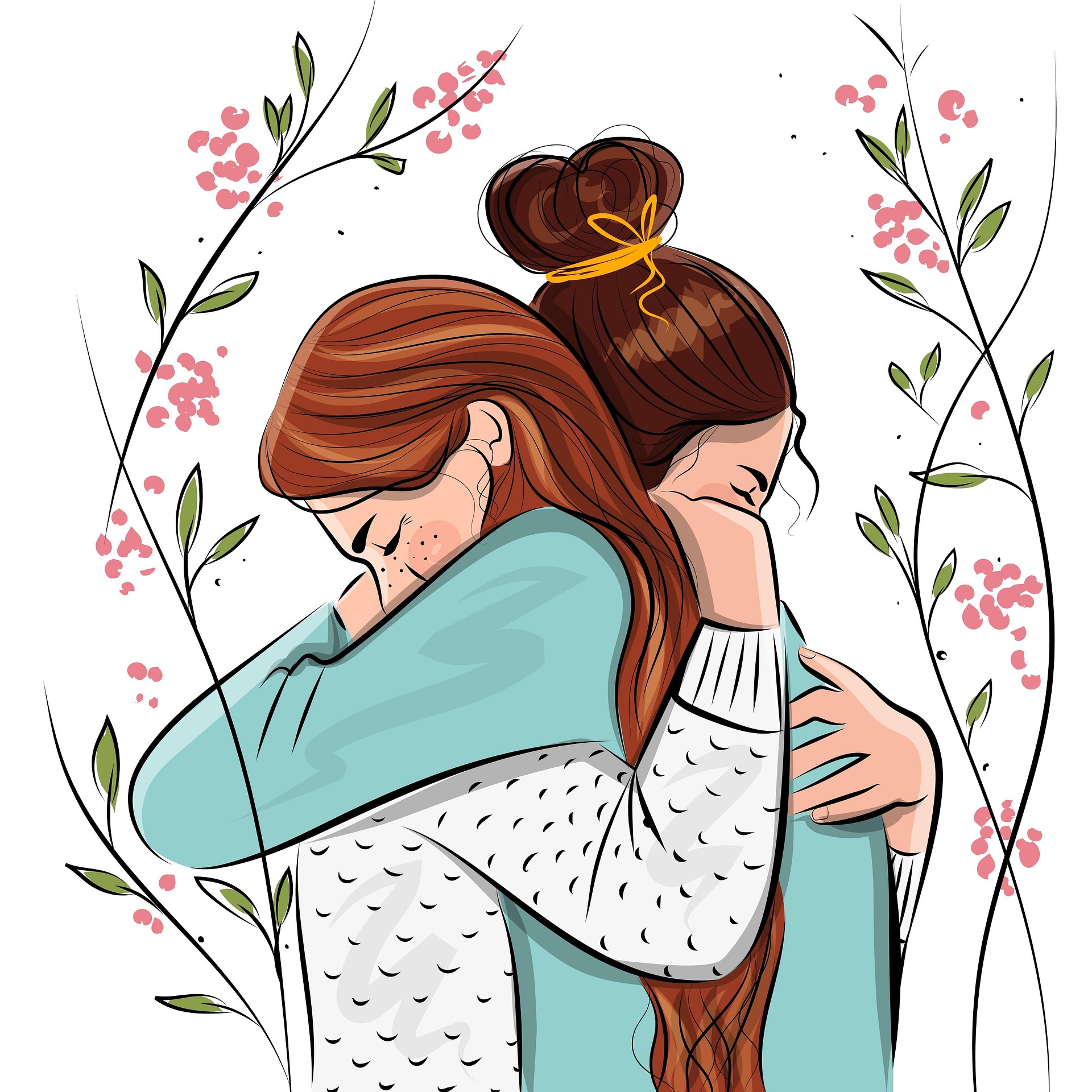 art of two women hugging by lavantalia on pixabay