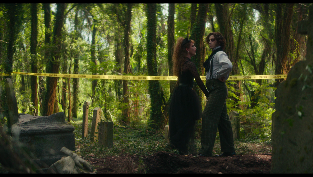 Lisa and Frank in the cemetery, Lisa’s hand on Frank’s crotch.