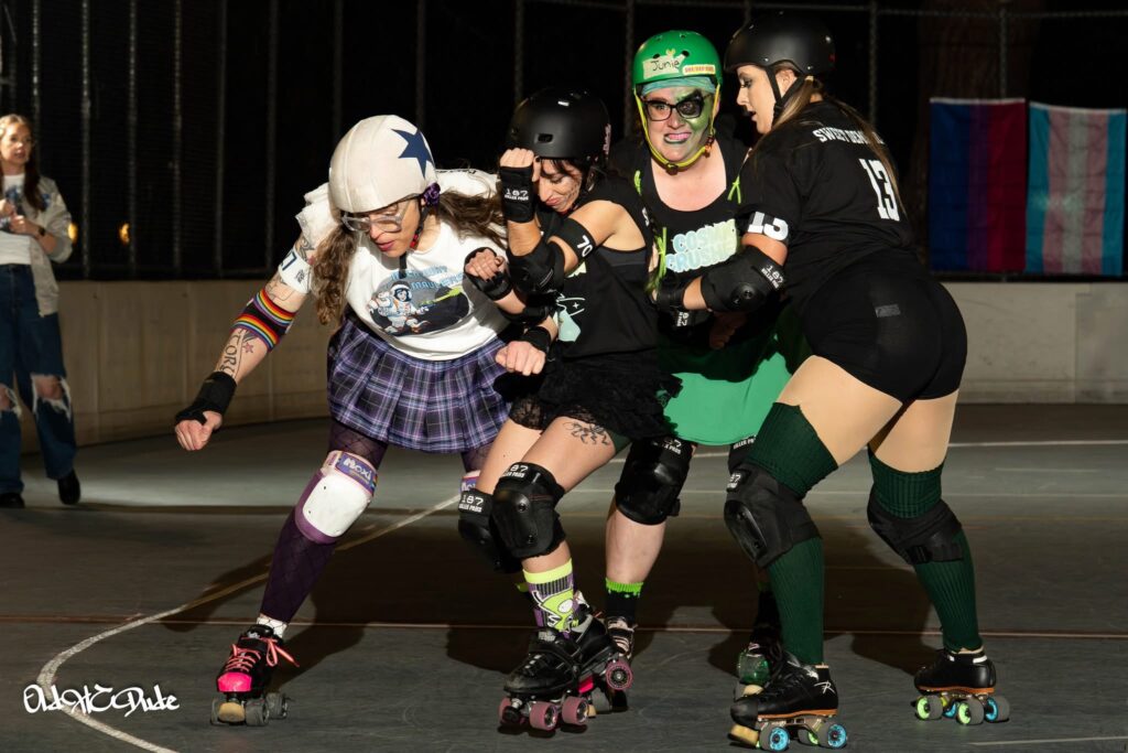 me jamming and getting blocked by three of the opposing team's blockers at once