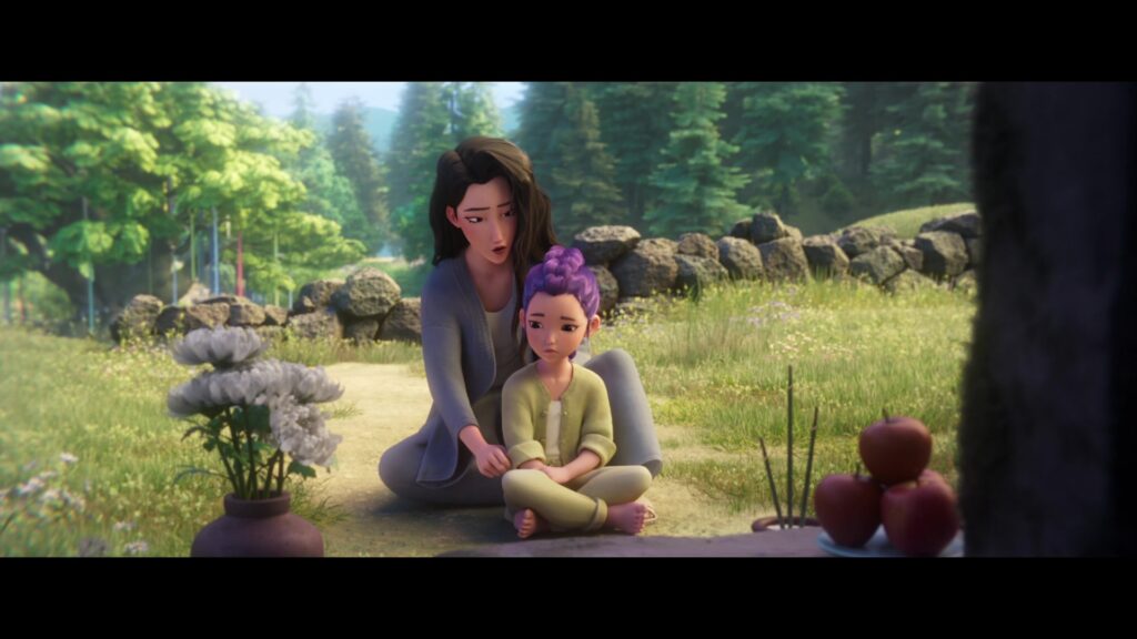 Celine sitting outside with young Rumi